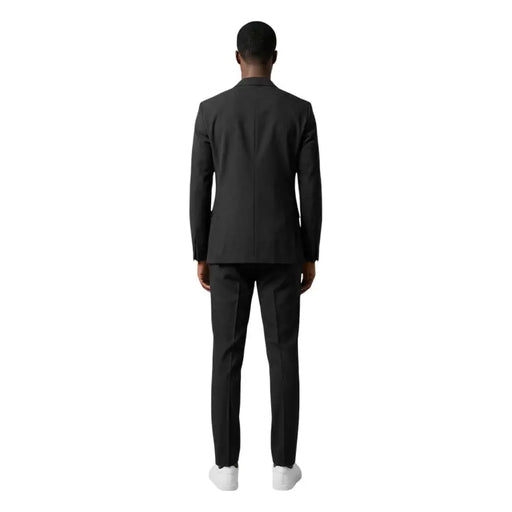 Mulish men suit black slim fit tailored jacket with sleek modern cut and subtle textured polyester viscose fabric