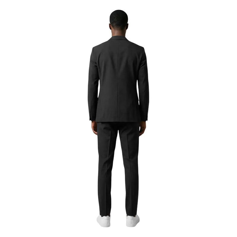Mulish men suit black slim fit tailored jacket with sleek modern cut and subtle textured polyester viscose fabric