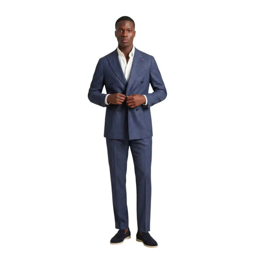 Navy blue double-breasted mulish men suit with subtle textured weave polyester blend giorgione-ab