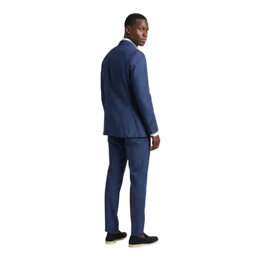 Mulish men suit light blue pinstripe polyester carducci features a tailored navy blue pinstripe suit with matching trousers