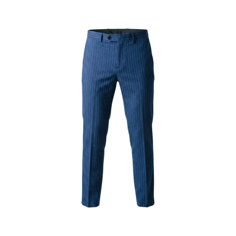 Mulish men suit light blue pinstripe tailored polyester dress pants with dark button closure