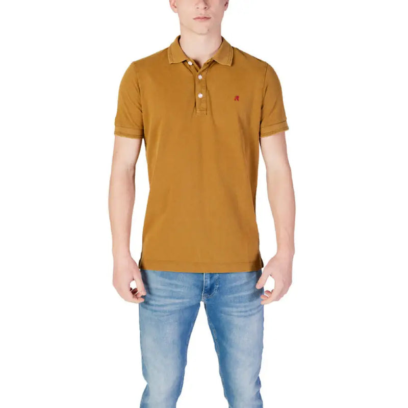 Mustard-colored Replay Men’s Yellow Short Sleeve Polo Shirt displayed elegantly