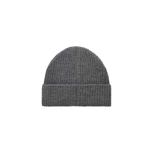 Charcoal gray ribbed beanie hat with fold-over cuff.