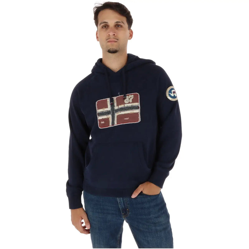 Sweat à capuche en coton bleu marine par Napapijri orné d'un drapeau norvégien vieilli et d'un écusson circulaire sur la manche