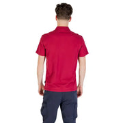 Napapijri men bordeaux cotton polo shirt in red with short sleeves, collar, and subtle stitching details for spring summer
