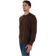 Napapijri men brown cotton crewneck sweatshirt with small embroidered logo on the left chest