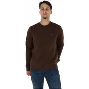 Napapijri men brown cotton sweatshirt with round neck and small embroidered logo on left chest long sleeves