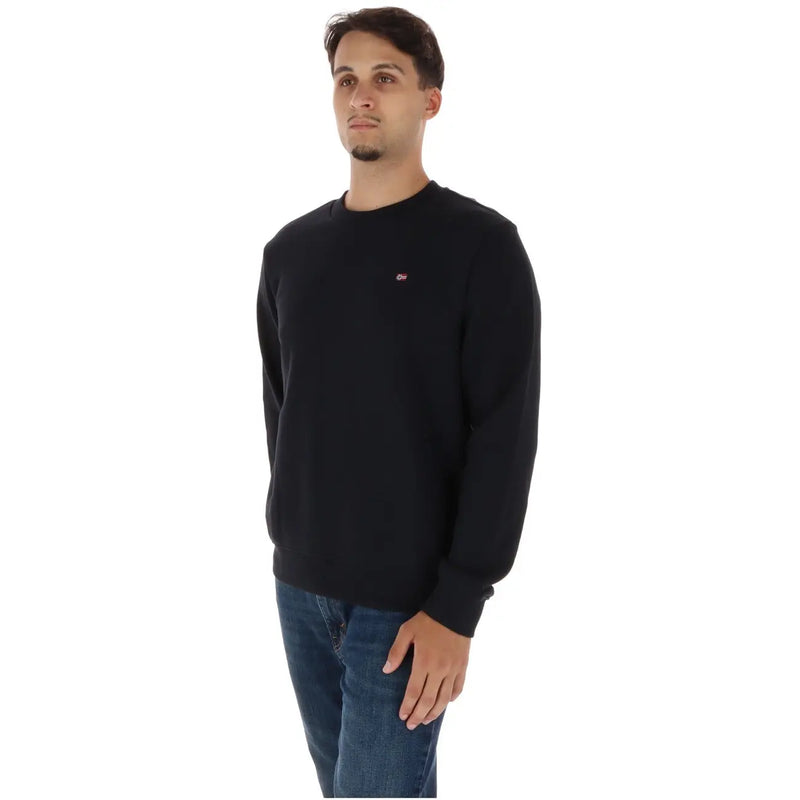 Napapijri Schwarzes Herren-Sweatshirt aus Baumwolle mit langen Ärmeln und Rundhalsausschnitt sowie kleinem, gesticktem Logo auf der linken Brust.