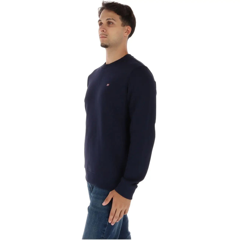 Napapijri Herren-Baumwoll-Sweatshirt, blau, Rundhalsausschnitt mit kleinem rot-weißem Logo auf der linken Brust