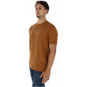 Napapijri men cotton t shirt camel round neck with a mustard-colored fabric and a subtle tonal logo on the chest