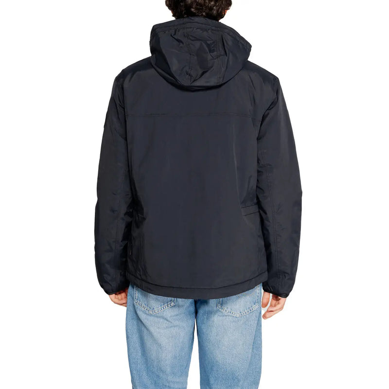 Napapijri men jacket black hooded with sleek water-resistant fabric subtle stitching and zip front pockets