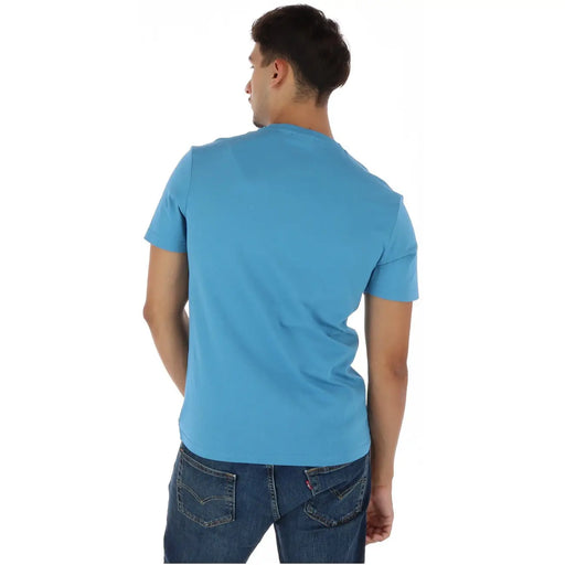 Napapijri T-shirt homme bleu clair en coton à manches courtes, col rond et col ras du cou, vue de face