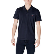 Napapijri men polo shirt short sleeve black cotton with subtle embroidered logo on the left chest