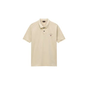 Napapijri Herren-Poloshirt, kurzärmelig, gelb, aus Baumwolle, mit beigefarbenem Polokragen, schwarzen Knöpfen und gesticktem Logo