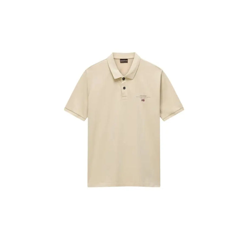 Napapijri Herren-Poloshirt, kurzärmelig, gelb, aus Baumwolle, mit beigefarbenem Polokragen, schwarzen Knöpfen und gesticktem Logo