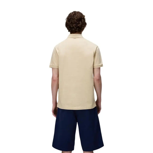 Beige napapijri men polo shirt short sleeve cotton with classic collar and subtle logo at back of the neck