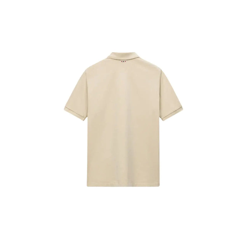 Beige napapijri men polo shirt short sleeve made of yellow cotton with classic collar and subtle stitching details