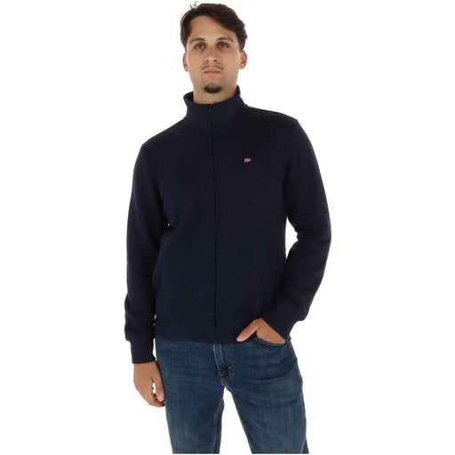 bleu marine Napapijri Veste polaire zippée pour homme, col roulé en coton et logo brodé sur la poitrine gauche