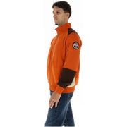 Napapijri Herren-Sweatshirt, orangefarbene Baumwoll-Fleecejacke mit Rollkragen, Reißverschluss, braunen Akzenten und rundem Aufnäher am linken Ärmel