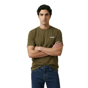 Napapijri men t shirt olive green short sleeve cotton with small rectangular logo patch on left chest