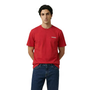 Napapijri men t shirt red short sleeve cotton with small white logo on left chest front view
