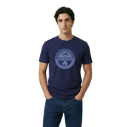 Navy blue Napapijri men t shirt with faded circular graphic print short sleeve light blue cotton round neck
