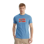 Napapijri men t shirt light blue cotton short sleeve round neck with distressed norwegian flag print on front