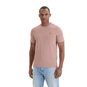 Napapijri T-shirt homme rouge à manches courtes en coton rose poudré doux, col rond et petit logo sur la poitrine gauche
