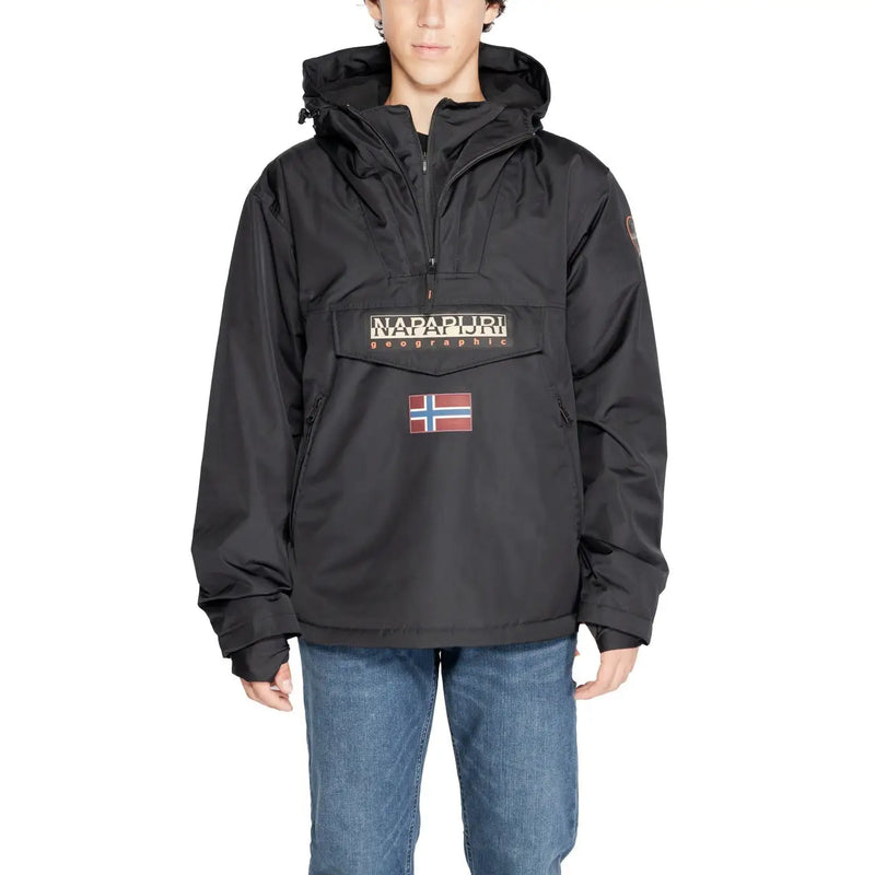 Napapijri Doudoune noire pour homme avec poche avant zippée et écusson drapeau norvégien, vue de face