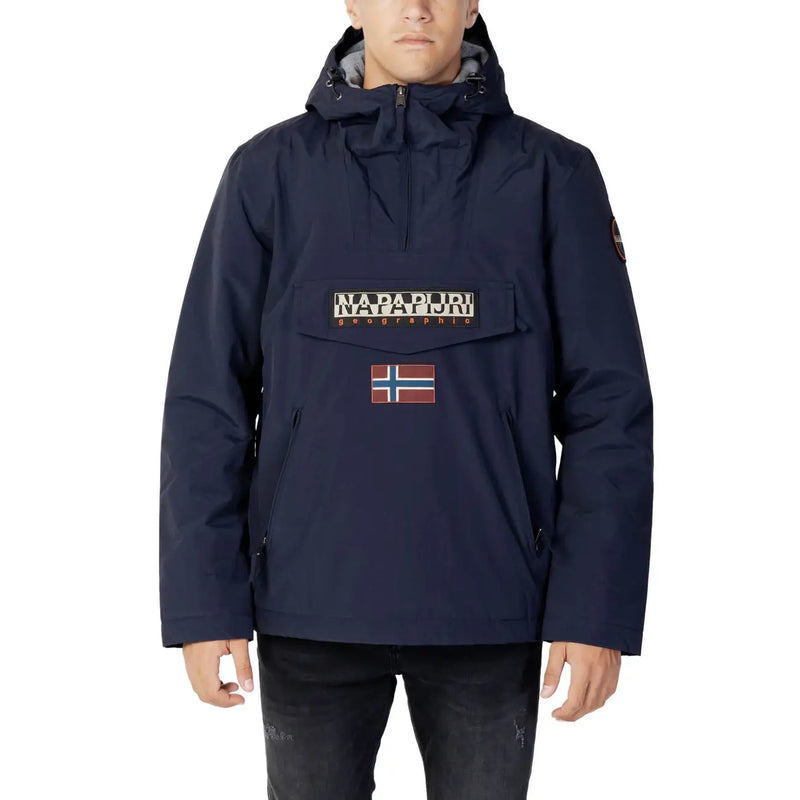 Napapijri Steppjacke für Herren in Marineblau mit Brusttasche und Aufnäher der norwegischen Flagge, Vorderansicht