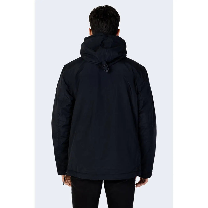 Napapijri Schwarze Steppjacke für Herren mit Kapuze und dezenten Ziernähten, Vorderansicht