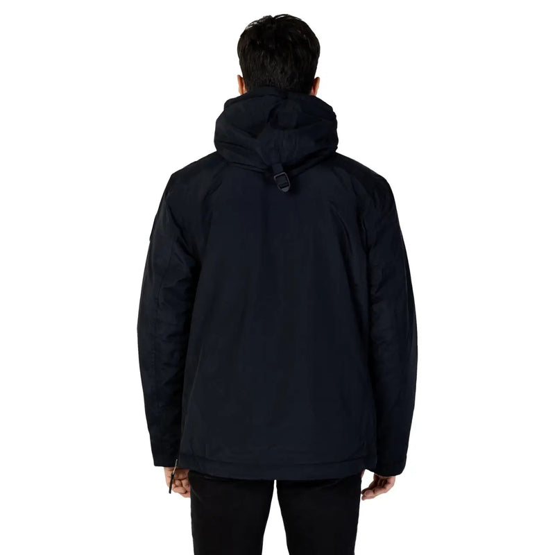 Napapijri Schwarze Steppjacke für Herren mit Kapuze und dezenten Ziernähten, Vorderansicht
