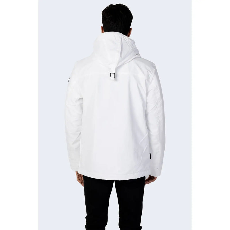 Napapijri Doudoune blanche pour homme avec empiècements noirs aux épaules et au dos, vue de face