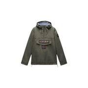 Napapijri puffer jacket Rainforest Winter 3 for men in olive green with front patch pocket and light blue hood lining front view