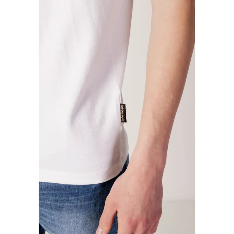 Napapijri white cotton polo shirt for men with a small black label on the side seam