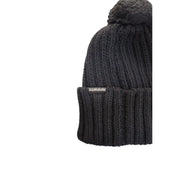 Napapijri Bonnet en laine noire pour homme, en maille côtelée avec pompon, vue de face