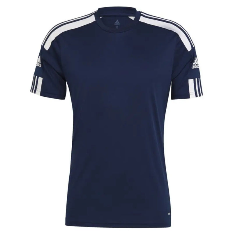 Navy blue Adidas T-shirt with white stripes displayed in Black Adidas T Shirt with White Stripes