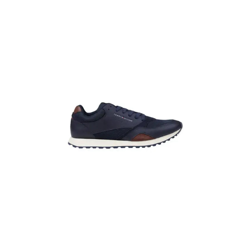 Navy blue and brown running shoe displayed for the product Navy Blue and Burgundy Running Shoe