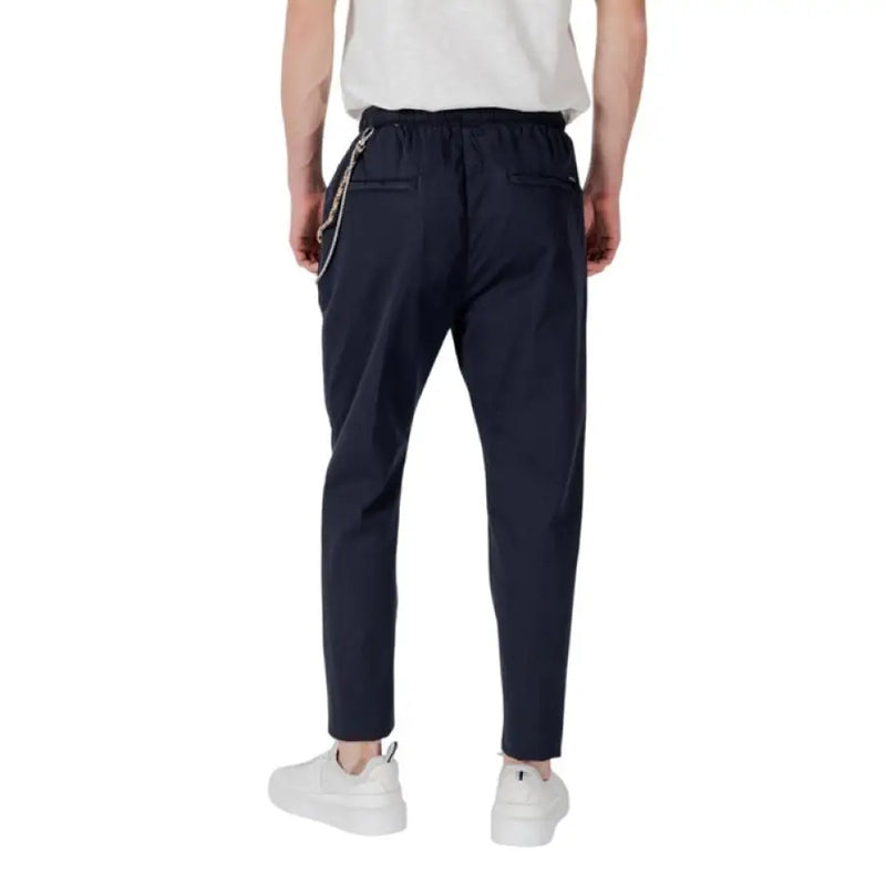Navy blue casual drawstring trousers displayed in a product catalog image