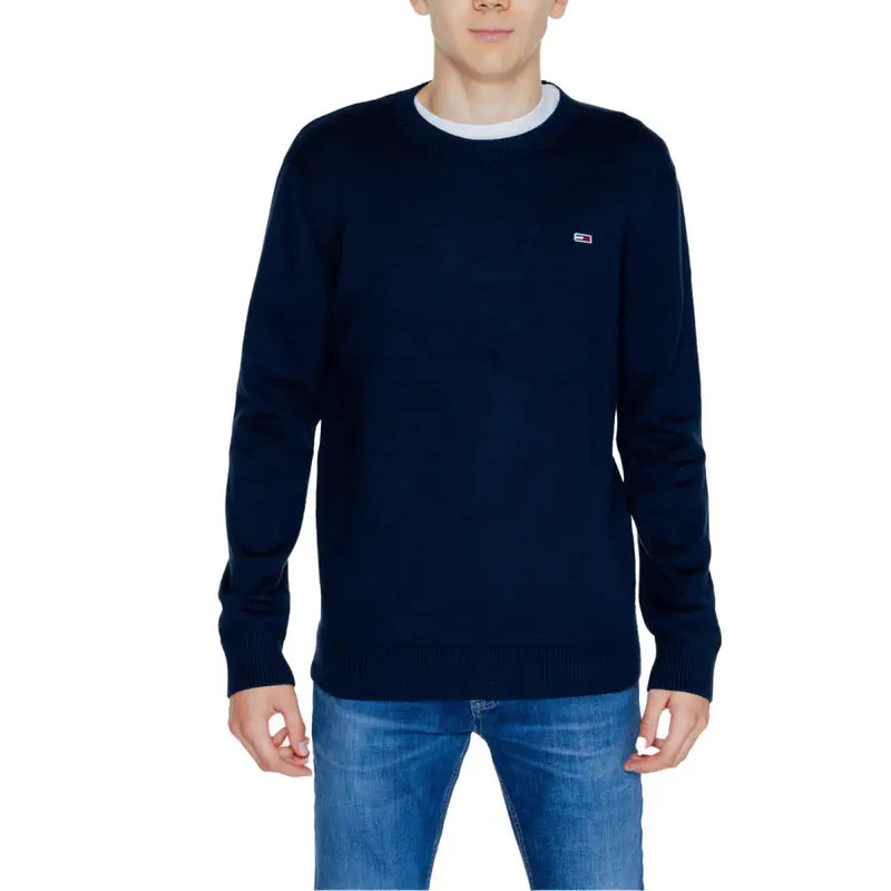 Navy blue crew neck sweater displayed as part of the Black Long Sleeved Crewneck Sweater product