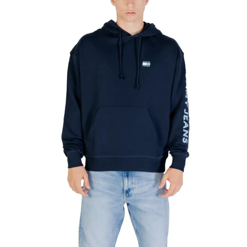 Navy blue Tommy Jeans hoodie with hood and front pocket for casual wear
