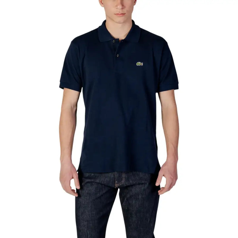 Navy blue Lacoste polo shirt made of cotton with a small green crocodile logo on the left chest