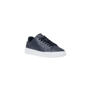 Dark gray leather tommy hilfiger sneaker with white rubber sole and black laces for casual wear