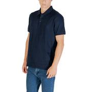 Navy blue polo shirt with short sleeves classic collar and button placket made from breathable cotton fabric