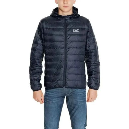 Marineblaue Steppjacke mit Kapuze und Reißverschluss von Ea7 Herrenjacken-Kollektion