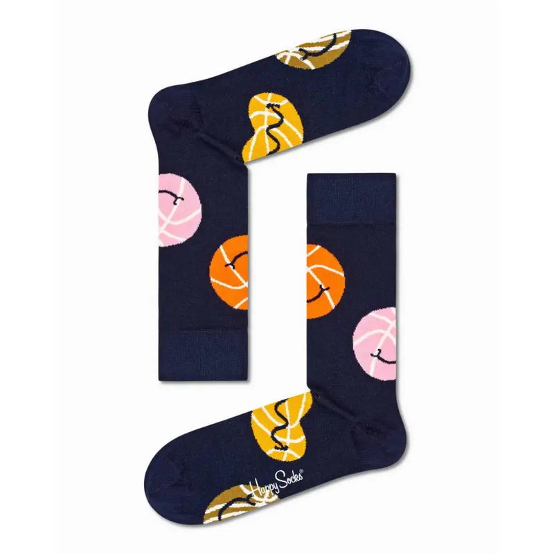Navy Blue Basketball Socks with Basketball Pattern for Athletic and Casual Wear