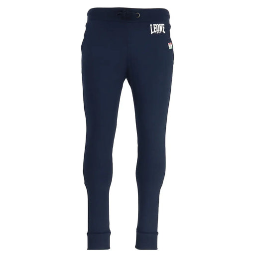 Navy blue leone 1967 jogger pants with white logo and small red tag on thigh in comfortable sweatpants material