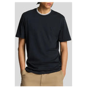 Navy blue T-shirt with white-trimmed collar from Brown Short Sleeve T Shirt collection