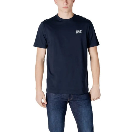 Marineblau t-shirt von EA7 Herren Weiße Baumwolle T-Shirt Kollektion für stilvolle Freizeitkleidung