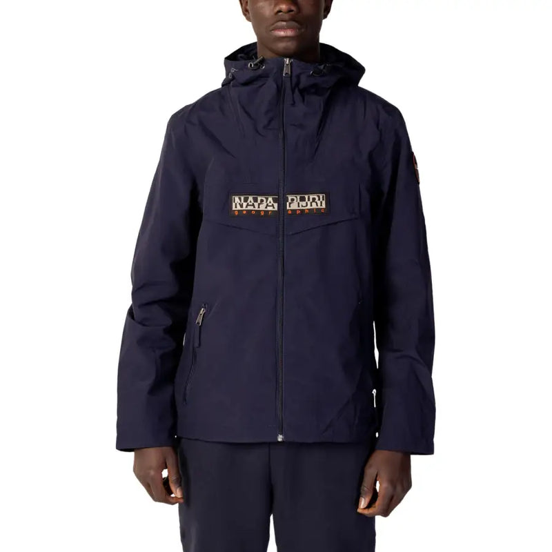 Navy hooded jacket with mesh lining, stylish outdoor clothing for men